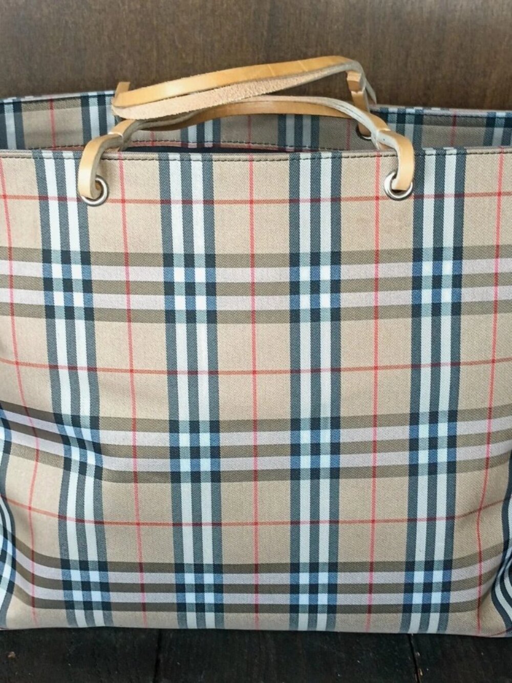 Burberry Tan Nova Plaid House Check Canvas Tote Bag